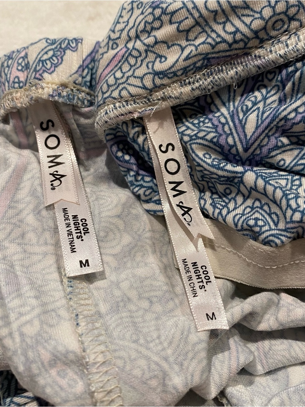 (M) Soma Cool Nights Printed Piped Pajama Cami Shorts Set Paisley Cream Blue - Picture 7 of 16